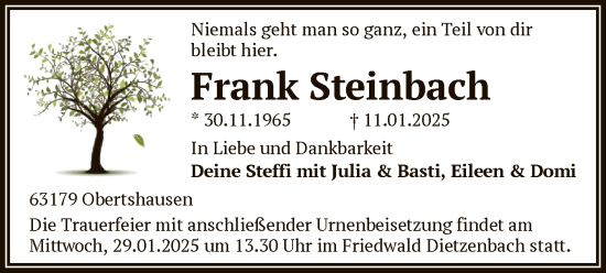 Todesanzeige von Frank Steinbach von OF