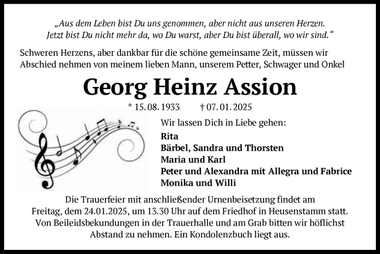 Todesanzeige von Georg Heinz Assion von OF