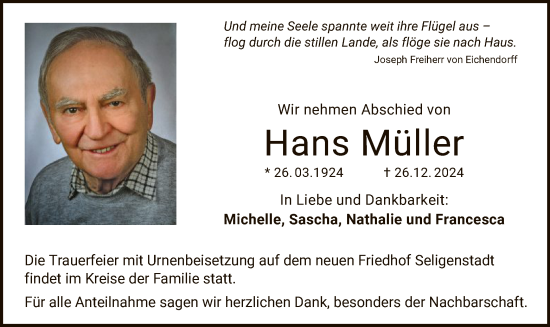 Todesanzeige von Hans Müller von OF