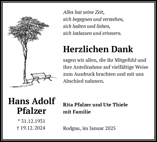 Todesanzeige von Hans Adolf Pfalzer von OF