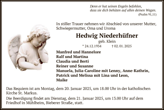 Todesanzeige von Hedwig Niederhüfner von OF
