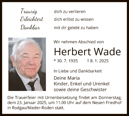 Todesanzeige von Herbert Wade von OF