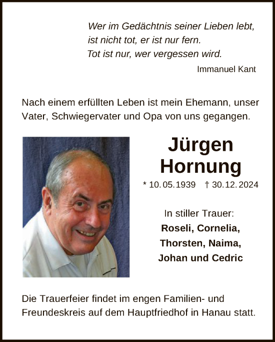 Todesanzeige von Jürgen Hornung von OF