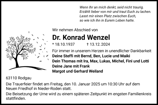 Todesanzeige von Konrad Wenzel von OF