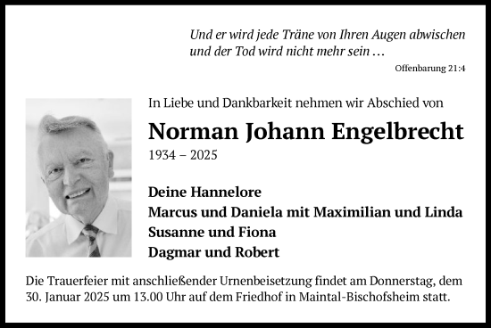 Todesanzeige von Norman Johann Engelbrecht von OF