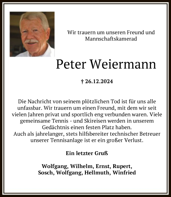 Todesanzeige von Peter Weiermann von OF