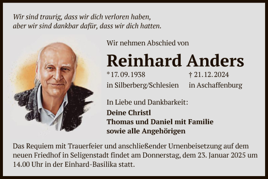 Todesanzeige von Reinhard Anders von OF