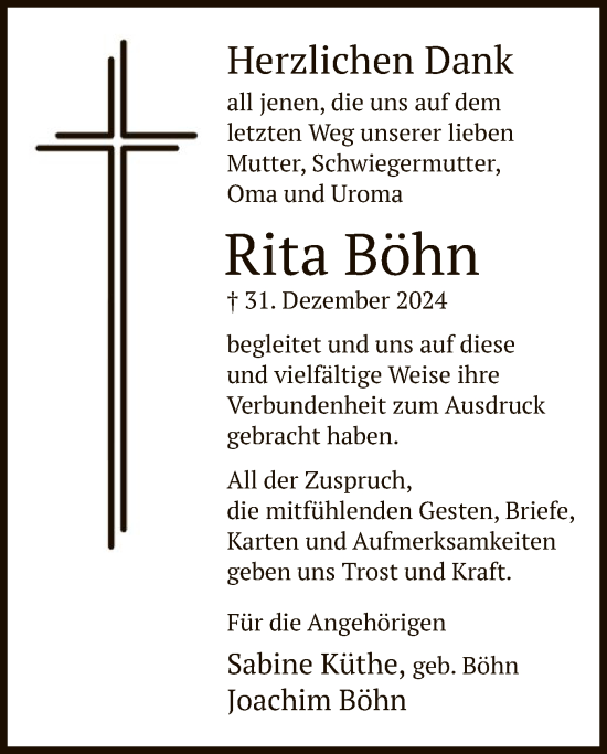 Todesanzeige von Rita Böhn von OF