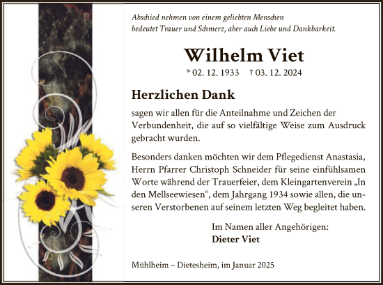 Todesanzeige von Wilhelm Vieth von OF