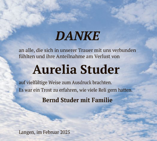 Todesanzeige von Aurelia Studer von OF