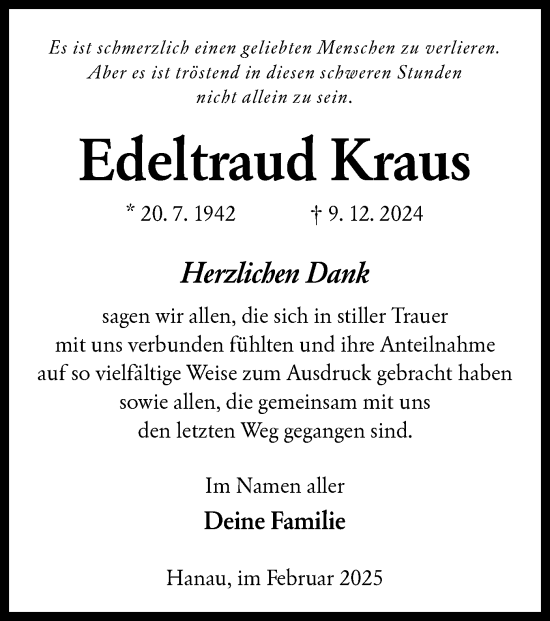 Todesanzeige von Edeltraud Kraus von OF