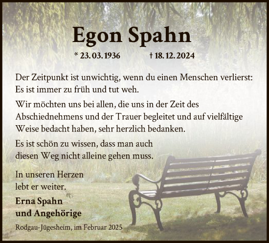 Todesanzeige von Egon Spahn von OF