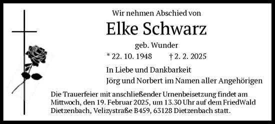 Todesanzeige von Elke Schwarz von OF