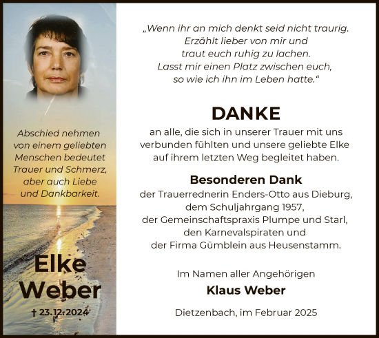Todesanzeige von Elke Weber von OF