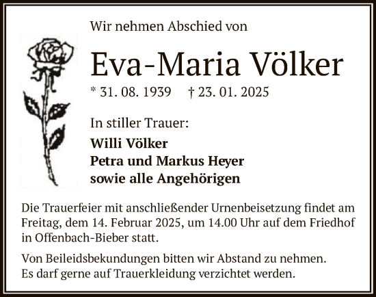Todesanzeige von Eva-Maria Völker von OF