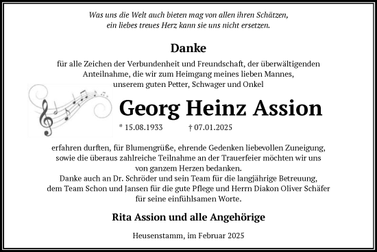 Todesanzeige von Georg Heinz Assion von OF