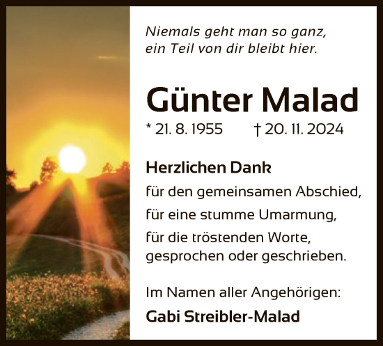 Todesanzeige von Günter Malad von OF