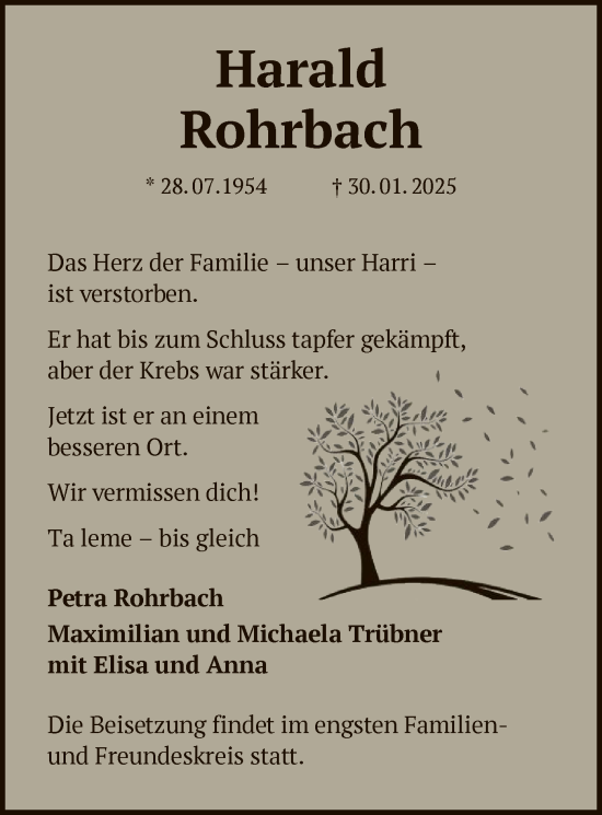 Todesanzeige von Harald Rohrbach von OF