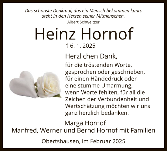 Todesanzeige von Heinz Hornof von OF