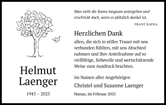 Todesanzeige von Helmut Laenger von OF