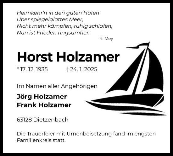 Todesanzeige von Horst Holzamer von OF
