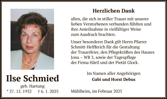 Todesanzeige von Ilse Schmied von OF