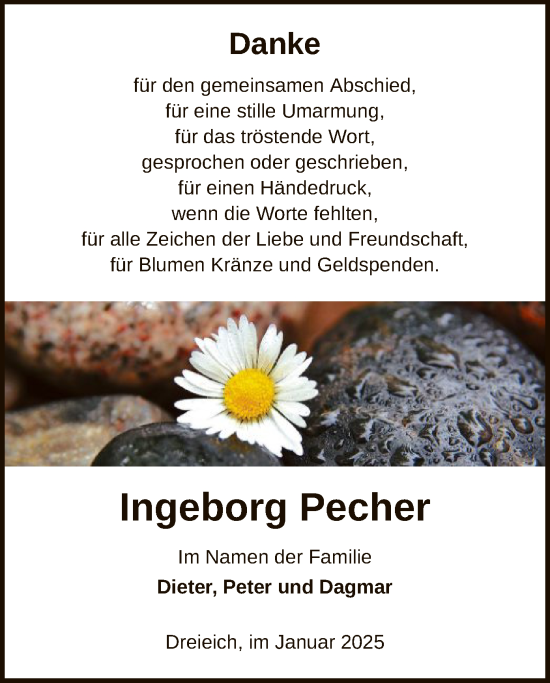 Todesanzeige von Ingeborg Pecher von OF