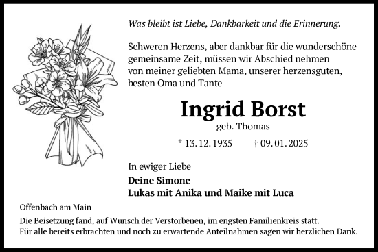 Todesanzeige von Ingrid Borst von OF