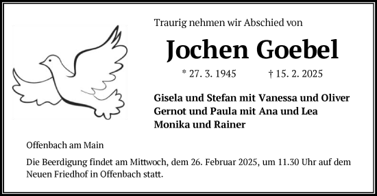 Todesanzeige von Jochen Goebel von OF
