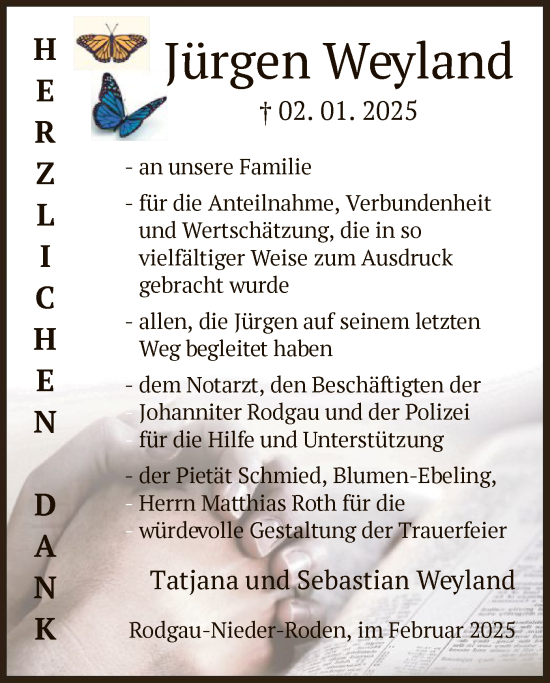 Todesanzeige von Jürgen Weyland von OF
