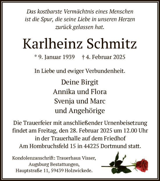 Todesanzeige von Karlheinz Schmitz von OF