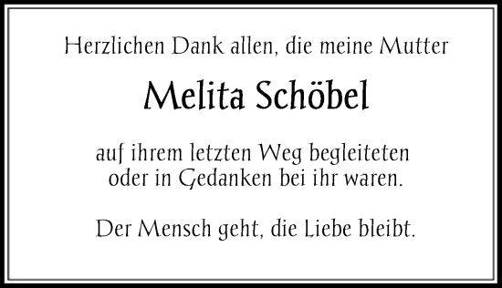 Todesanzeige von Melita Schöbel von OF