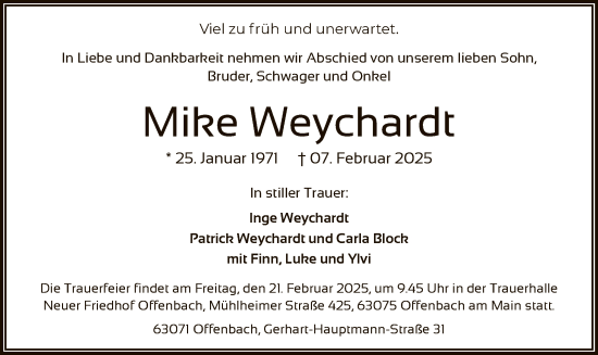 Todesanzeige von Mike Weychardt von OF