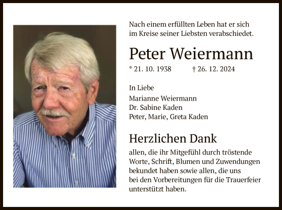 Todesanzeige von Peter Weiermann von OF