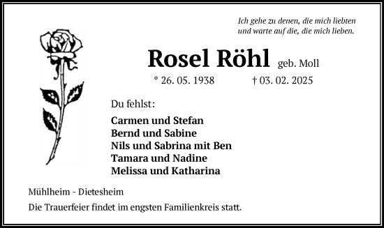 Todesanzeige von Rosel Röhl von OF
