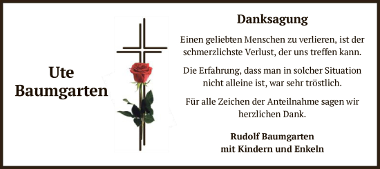 Todesanzeige von Ute Baumgarten von OF