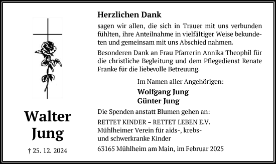 Todesanzeige von Walter Jung von OF