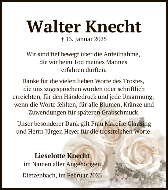 Todesanzeige von Walter Knecht von OF