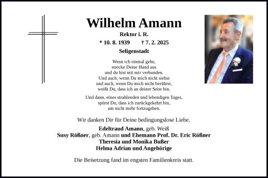 Todesanzeige von Wilhelm Amann von OF