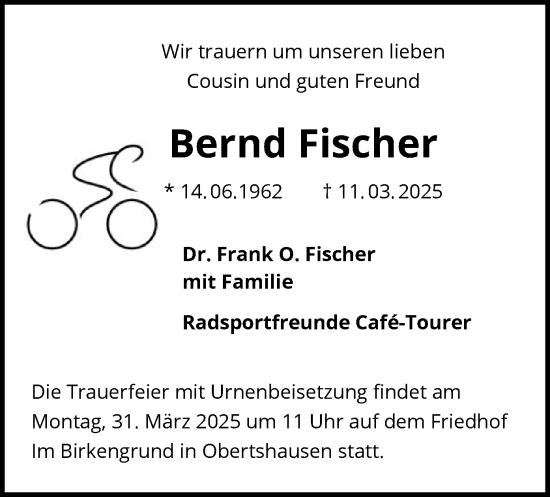Todesanzeige von Bernd Fischer von OF