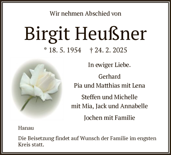 Todesanzeige von Birgit Heußner von OF