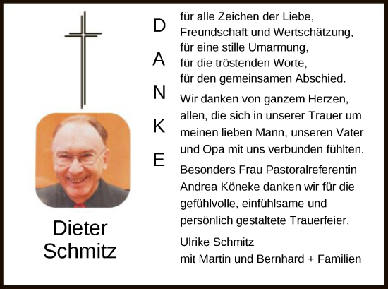 Todesanzeige von Dieter Schmitz von OF