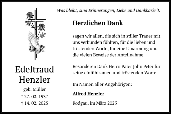 Todesanzeige von Edeltraud Henzler von OF