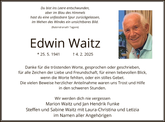 Todesanzeige von Edwin Waitz von OF