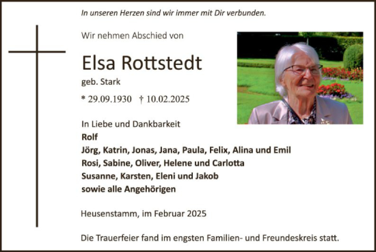 Todesanzeige von Elsa Rottstedt von OF