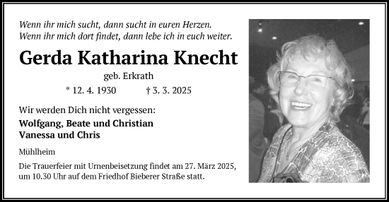 Todesanzeige von Gerda Katharina Knecht von OF