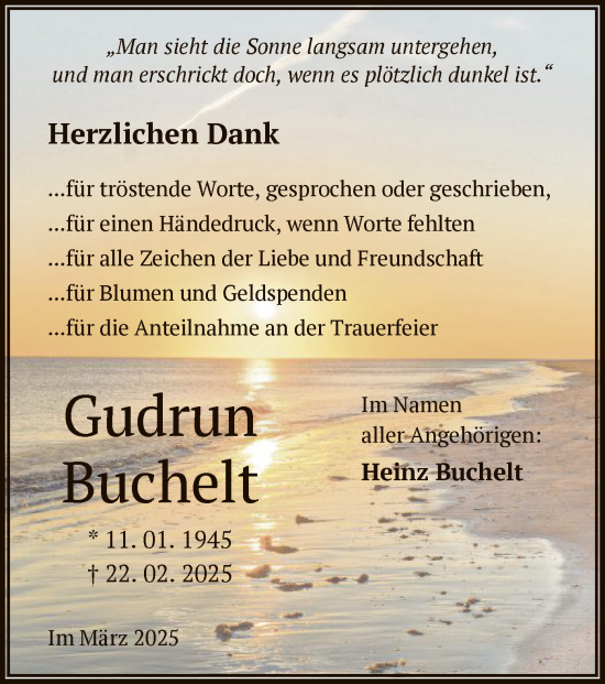 Todesanzeige von Gudrun Buchelt von OF