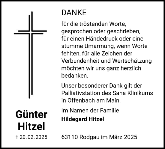Todesanzeige von Günter Hitzel von OF