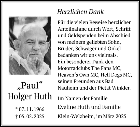 Todesanzeige von Holger Huth von OF