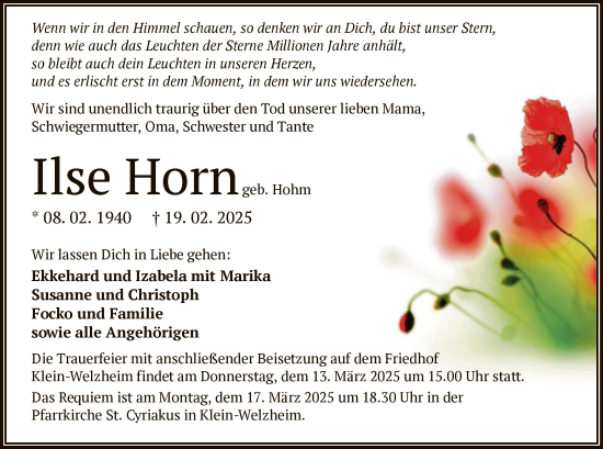 Todesanzeige von Ilse Horn von OF